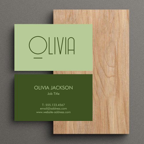 Clean Script Olive Green Neutral Business Card 