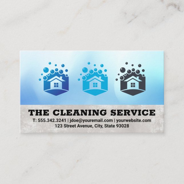 Clean Service | Houses and Soap Bubbles Business Card (Front)