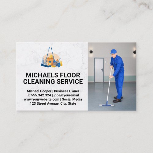 Clean Service  Janitor Cleaning Floor Business Card