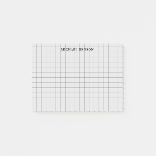 Clean Simple Black Gray Modern Grid lines Monogram Post_it Notes