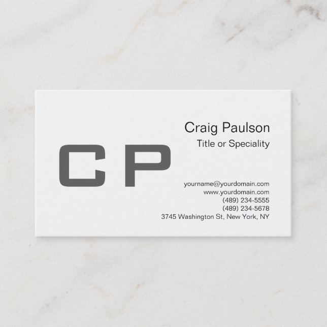 Clean Simple Grey Monogram Business Card (Front)
