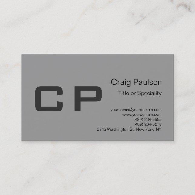 Clean Simple Grey Monogram Modern Business Card (Front)