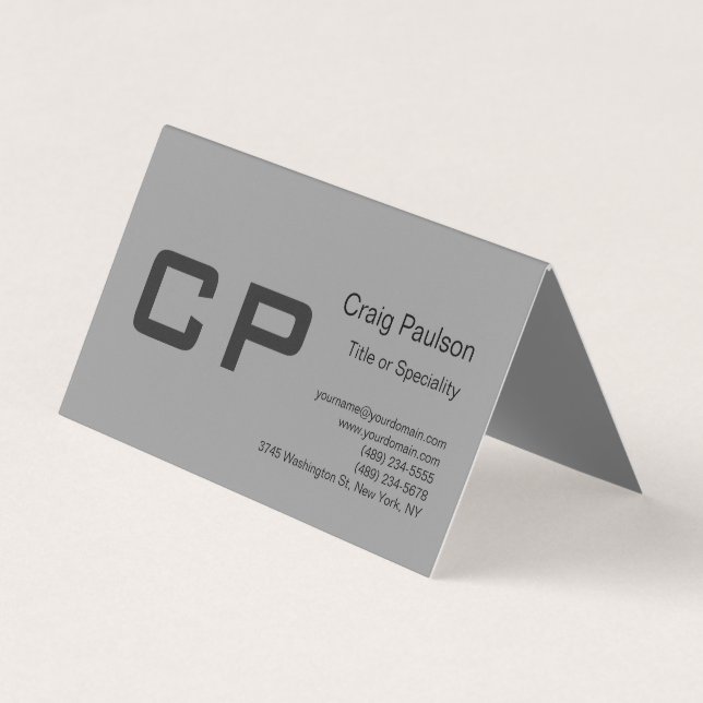 Clean Simple Grey Monogram Modern Business Card (Front)