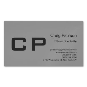 Clean Simple Grey Monogram Modern Business Card Magnet