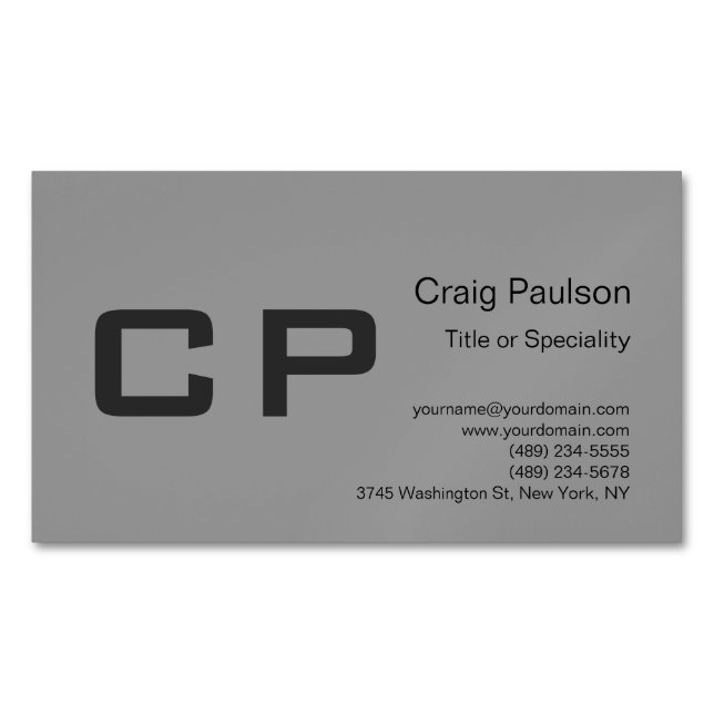 Clean Simple Grey Monogram Modern  Business Card Magnet (Front)