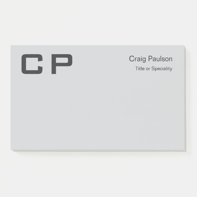 Clean Simple Grey Monogram Modern Business Post-it Notes (Front)