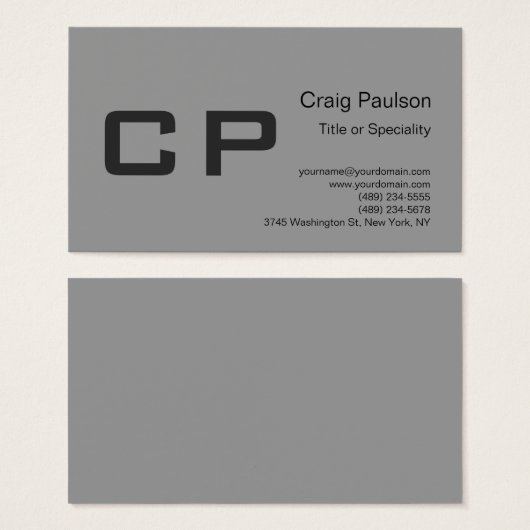 Clean Simple Grey Monogram Modern Profile Card (Front & Back)