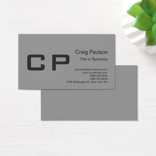 Clean Simple Grey Monogram Modern Profile Card (Desk)