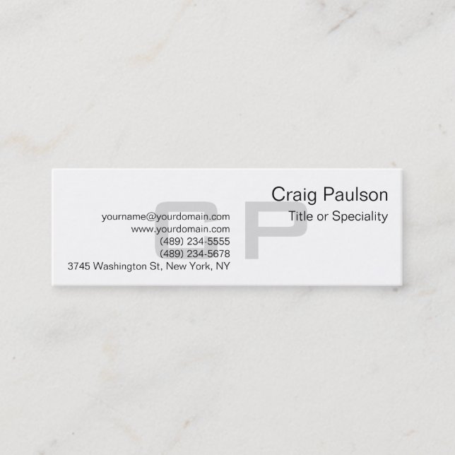Clean Simple Grey Monogram Slim Business Card (Front)