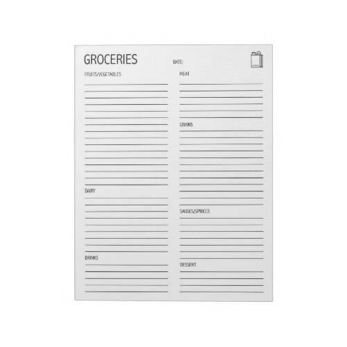 Clean  Simple Grocery List Notepad