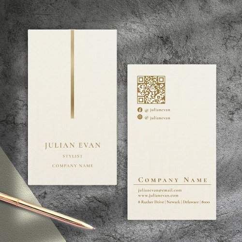 Clean Simple Minimalistic Gold Ivory White Business Card