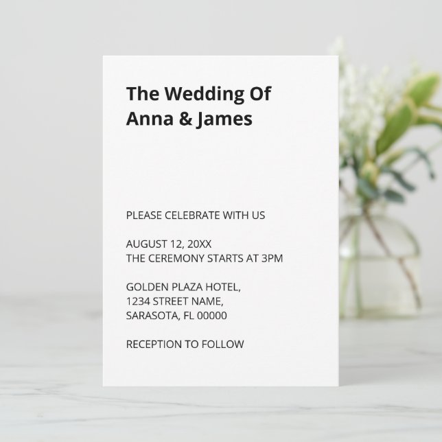 Clean Simple Modern Wedding Invitation (Standing Front)