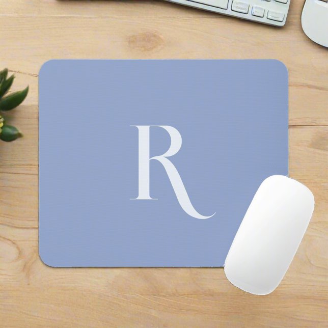 Clean Simple Monogram Initial Typography Blue Mouse Pad (Creator Uploaded)