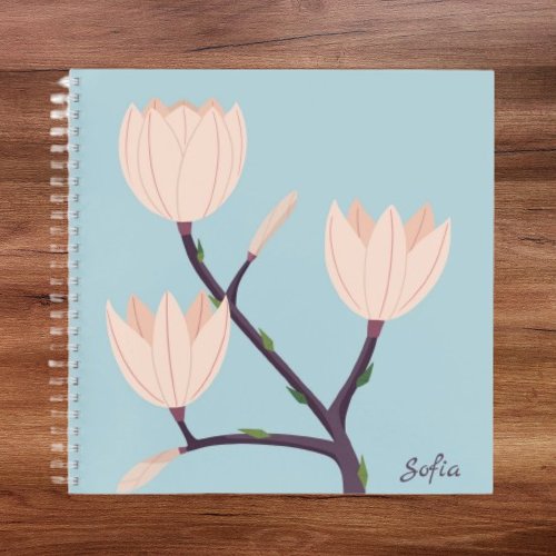 Clean Simple Pastel Blue  Pink Floral Monogram Notebook