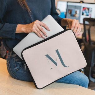 Clean Simple Pink Initial Name Typography Script Laptop Sleeve