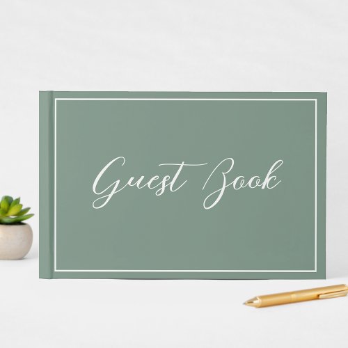 Clean Simple Sage Green Typography Wedding Guest Book