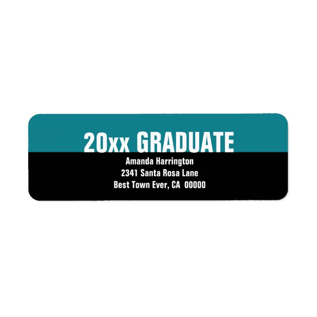 Clean Simple Teal Black Any Year Graduation P10 Label