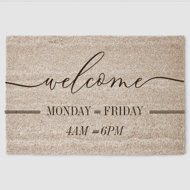 Clean Simple Welcome script day hours Fiber Doormat (Front)