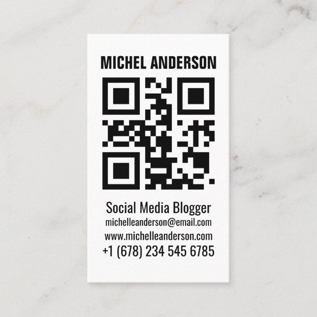 Clean simple white vertical qr code business card (Front)