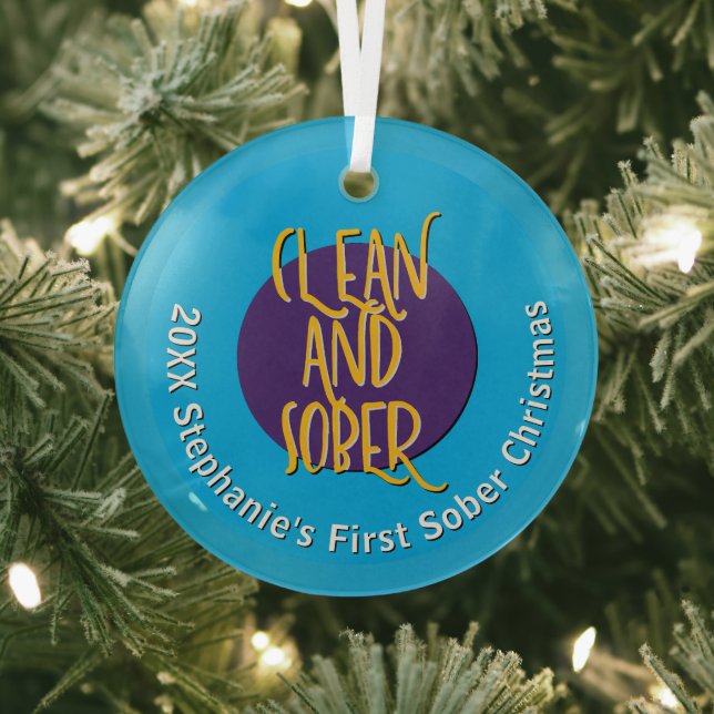 Clean & Sober Recovery Personalize Christmas 20XX Glass Ornament (Insitu)