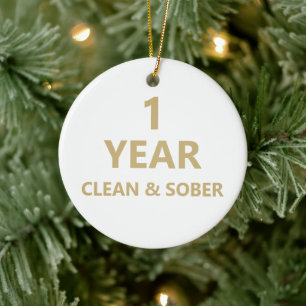 Clean & sober sobriety recovery keepsake Christmas Ceramic Ornament