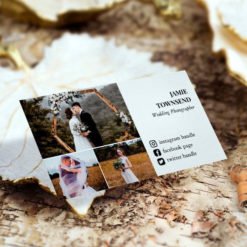 Clean Social Media Photo Collage Photographer Business Card