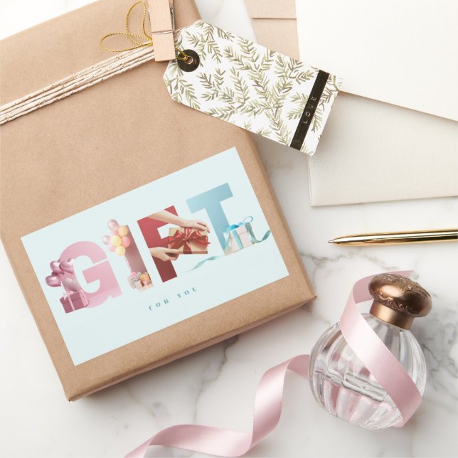 Clean Soft Sky Blue GIFT Photo Typography Large Rectangular Sticker (Gifting)