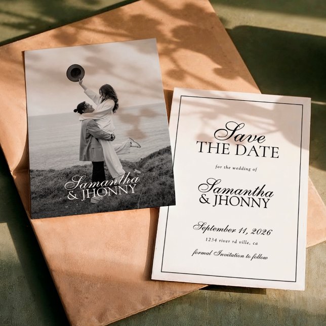 Clean Stylish Script Border Photo Wedding Save The Date (Creator Uploaded)
