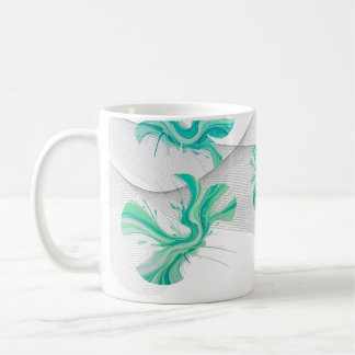 clean teal geometric shape with swirly background coffee mug