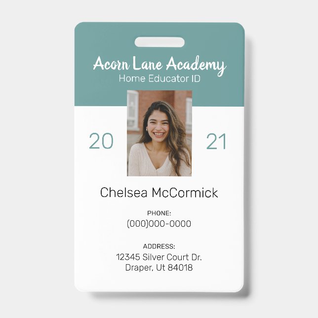 Clean Teal Homeschool Educator ID Badge (Front)