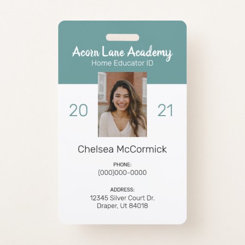 Clean Teal Homeschool Educator ID Badge