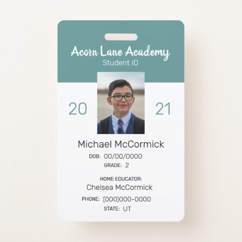 Clean Teal Homeschool Student ID Badge