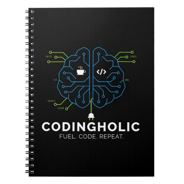 Clean Tech Brain Coding Notebook Design For Coders (Front)