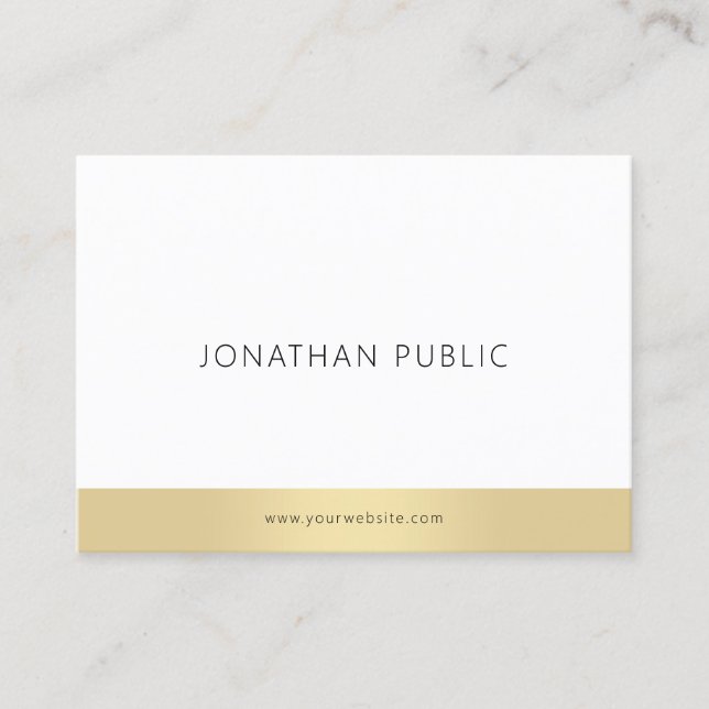 Clean Template Trendy Elegant Gold White Modern Business Card (Front)