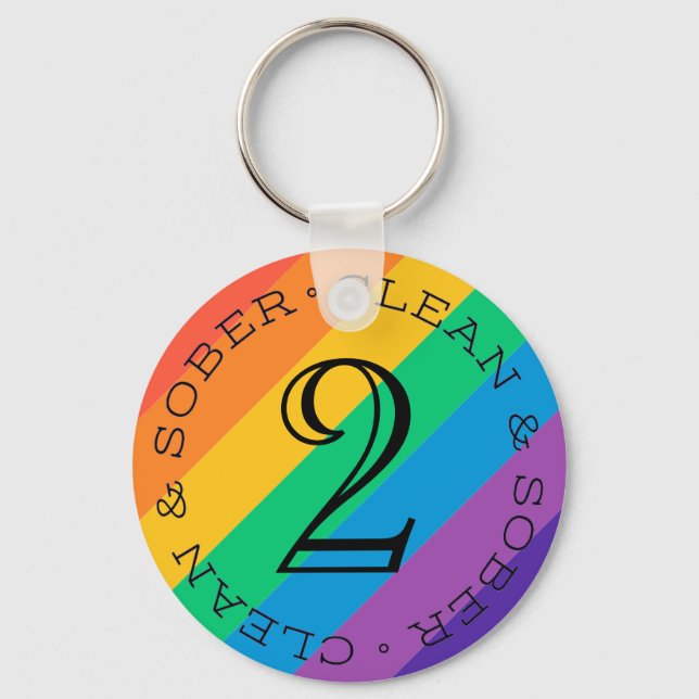 Clean Time Sobriety Birthday Rainbow Recovery Gift Keychain (Front)