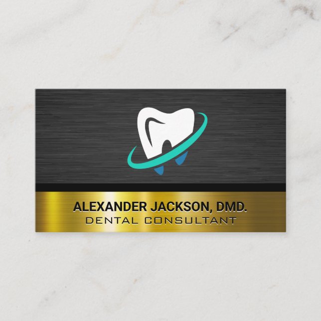 Clean Tooth Logo | Gold Dark Metallic Business Card (Front)