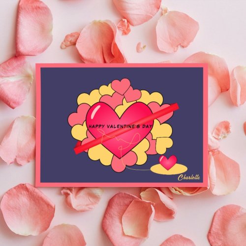 Clean Trendy Pink Heart Valentine Day Holiday Card