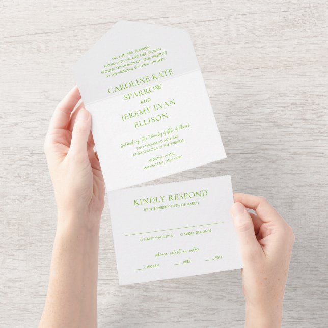 Clean Vibrant Green Elegant Wedding All In One Invitation (Tearaway)