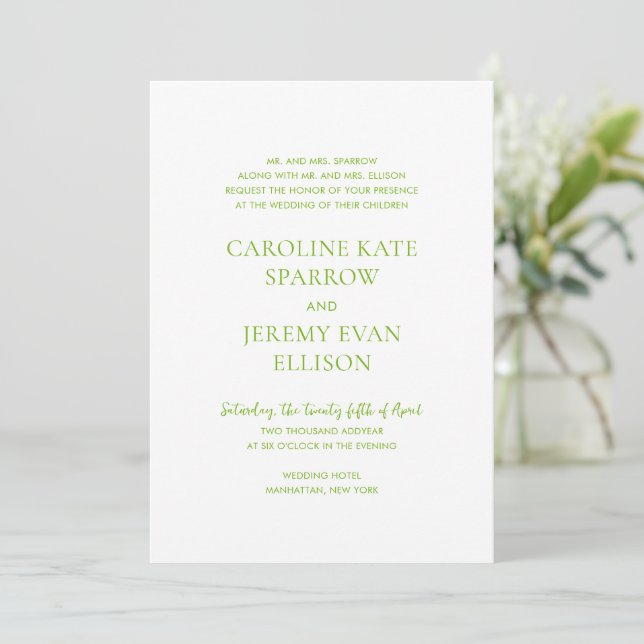 Clean Vibrant Green Elegant Wedding Invitation (Standing Front)