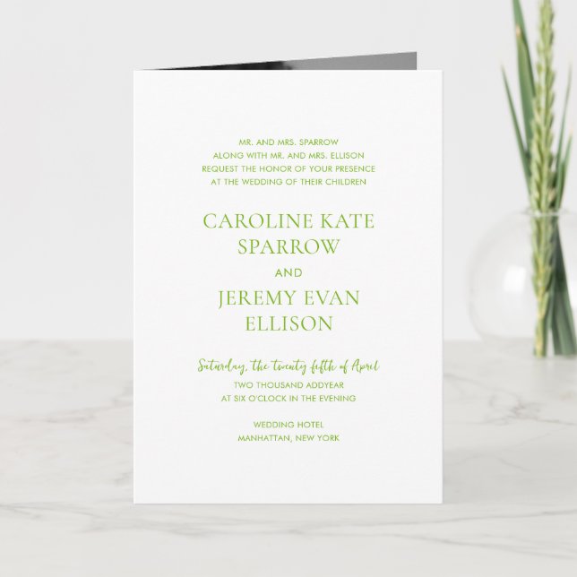 Clean Vibrant Green QR Code Elegant Wedding Invitation (Front)