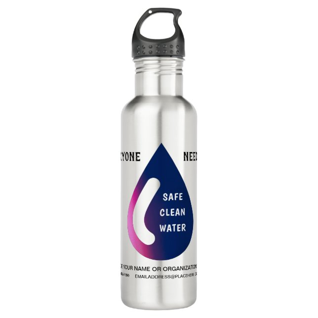 Clean Water Stay Safe Business Personalize Stainless Steel Water Bottle (Front)