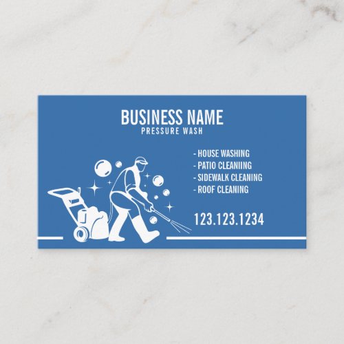 Clean White and Blue Pressure Washer Gun Business Card