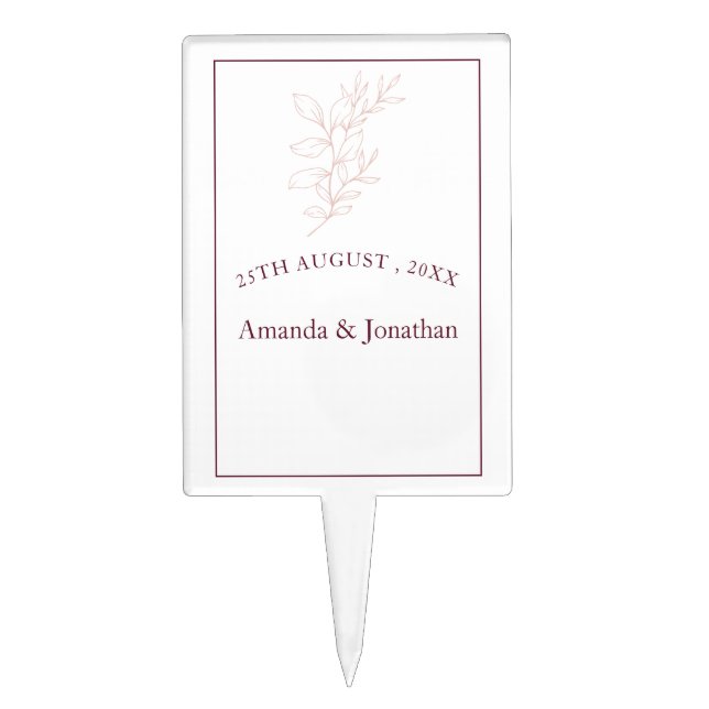 Clean White and Pink Simple Leaf | Modern Wedding Cake Topper (Front)