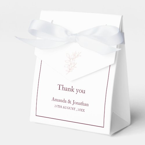Clean White and Pink Simple Leaf  Modern Wedding Favor Boxes