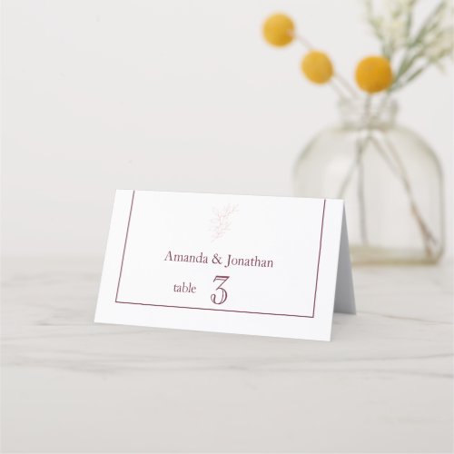 Clean White and Pink Simple Leaf  Modern Wedding Place Card
