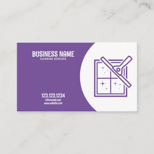 Clean White and Purple Squeegee Window Cleaning Business Card