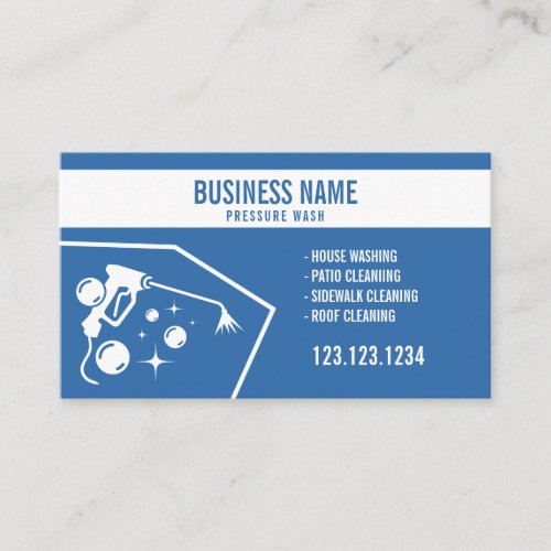 Clean White  Blue Pressure Washer Gun Business Card