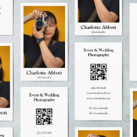 Clean White Border QR Code Photographer Vertical Business Card