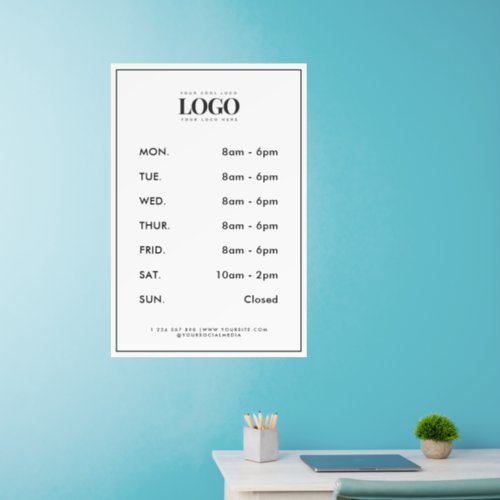 Clean White Business Opening Hours Frame  Logo Wall Decal