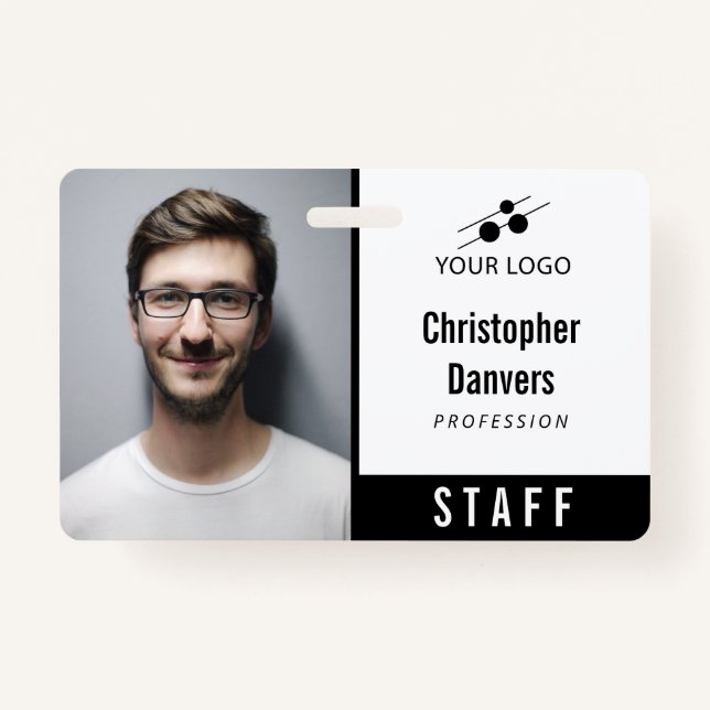 Clean White Employee ID Add Your Logo Badge (Front)